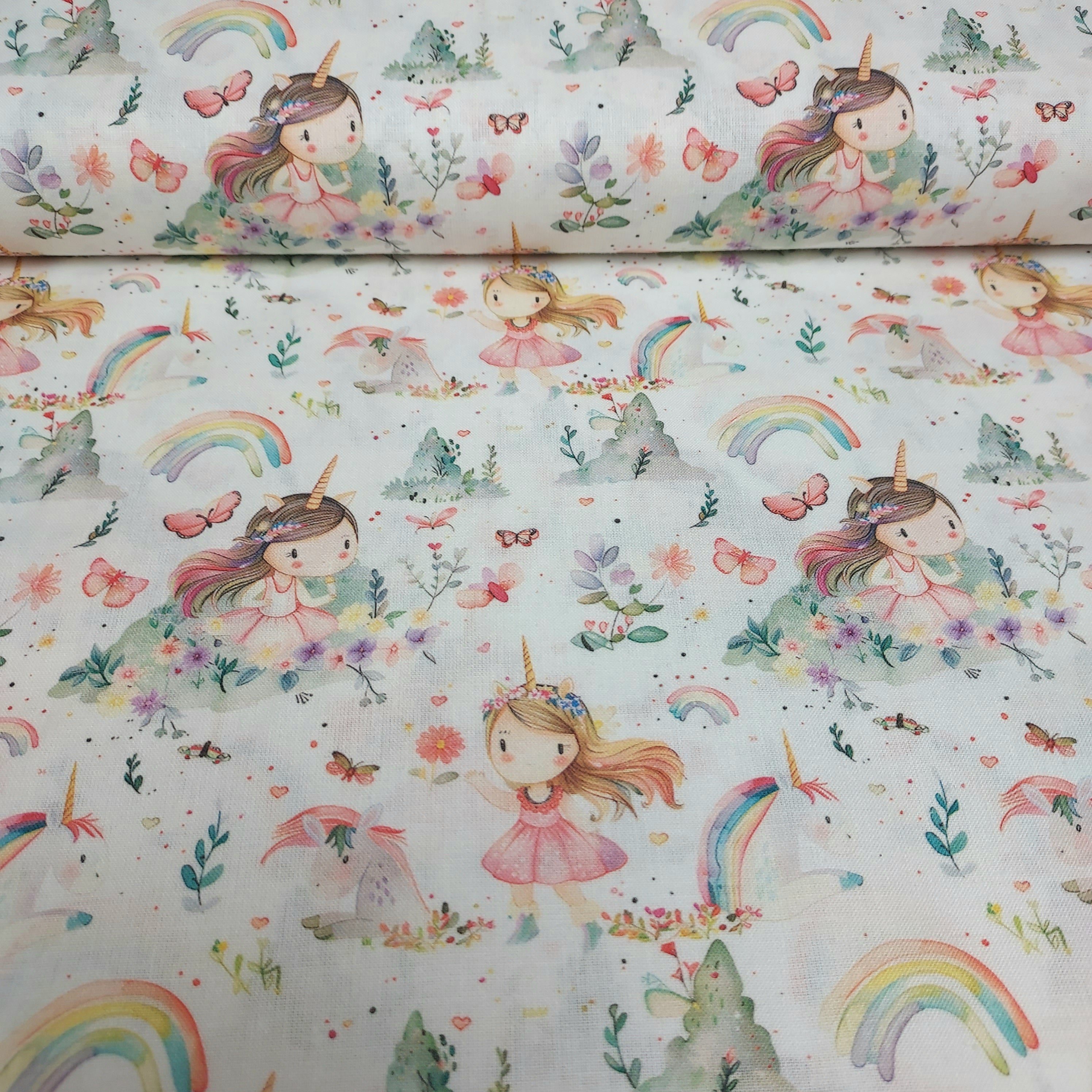 Tejido algodón Niña y Arcoíris