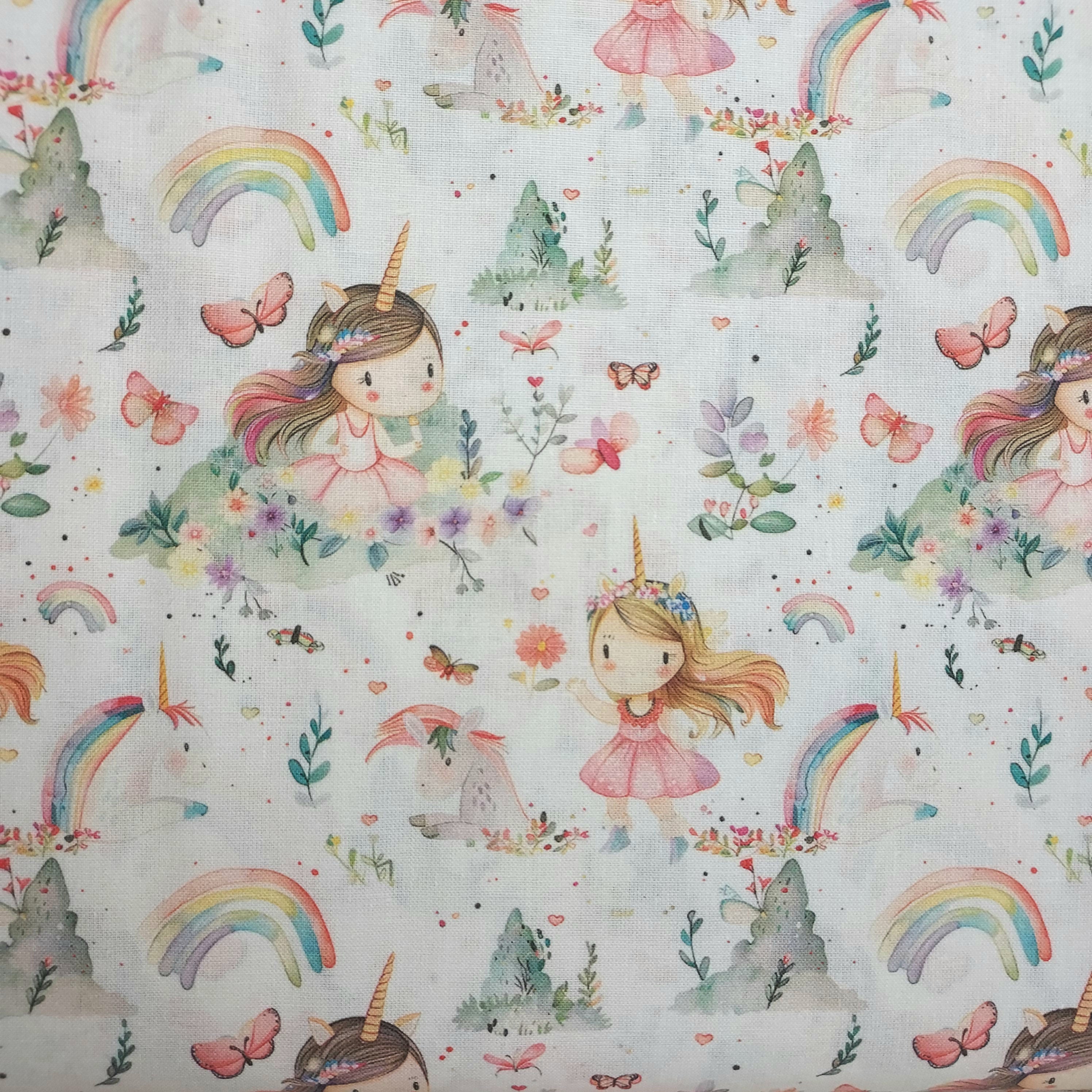 Tejido algodón Niña y Arcoíris