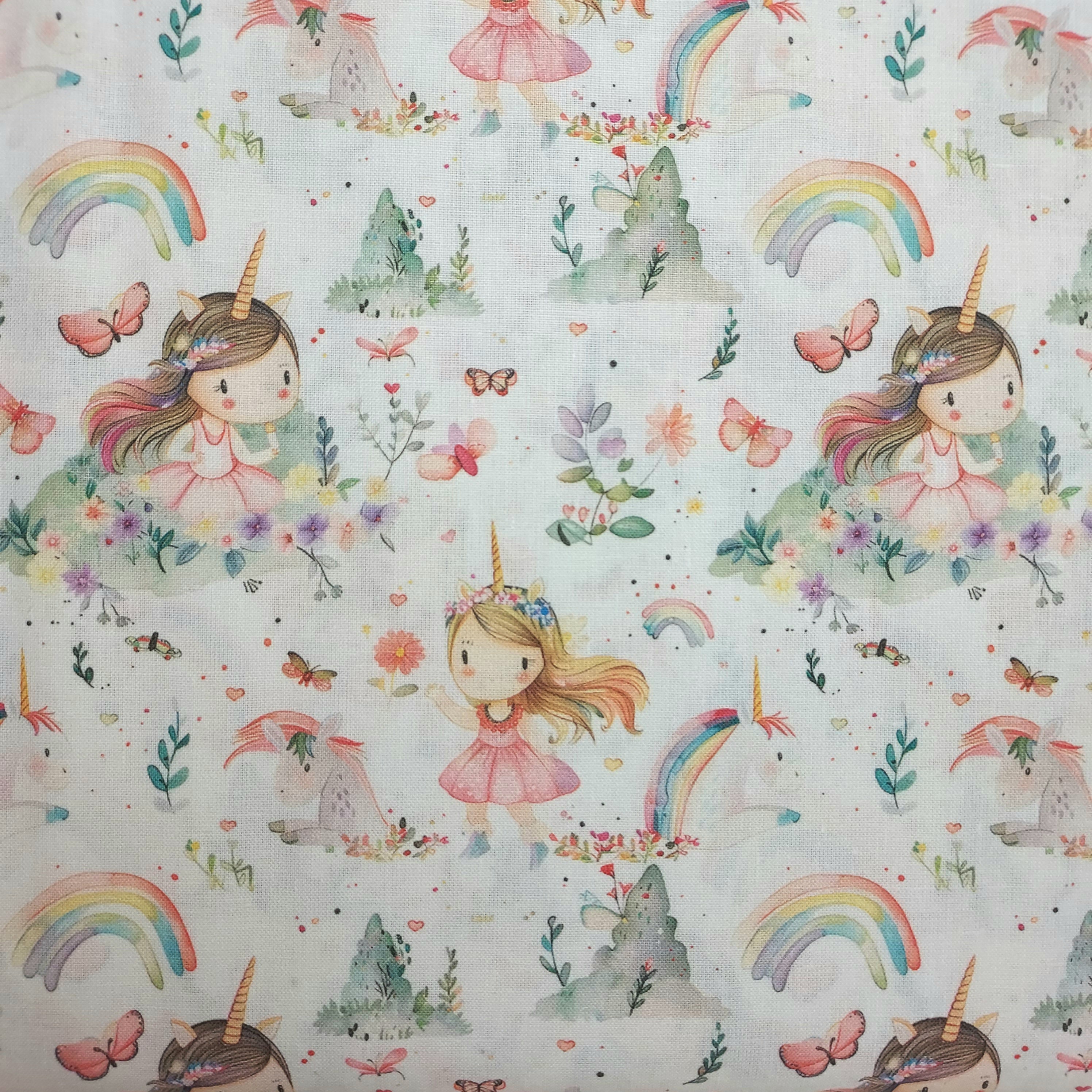 Tejido algodón Niña y Arcoíris