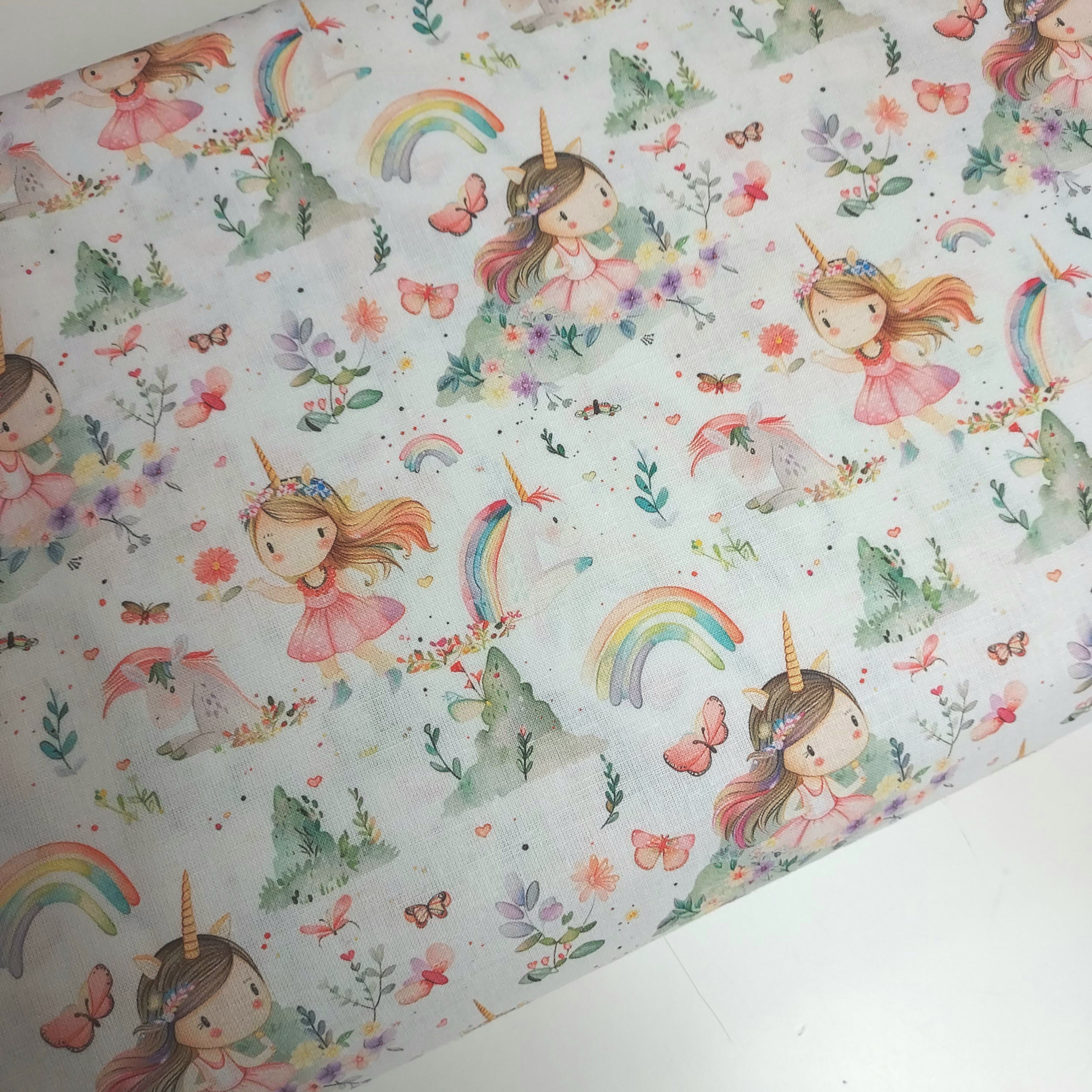 Tejido algodón Niña y Arcoíris