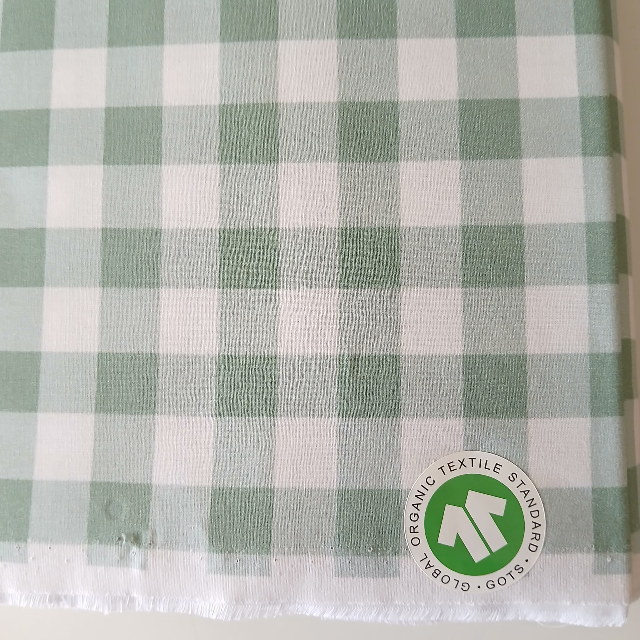 Tejido algodón Vichy 1,5 cms VERDE PASTEL 100% Algodón orgánico