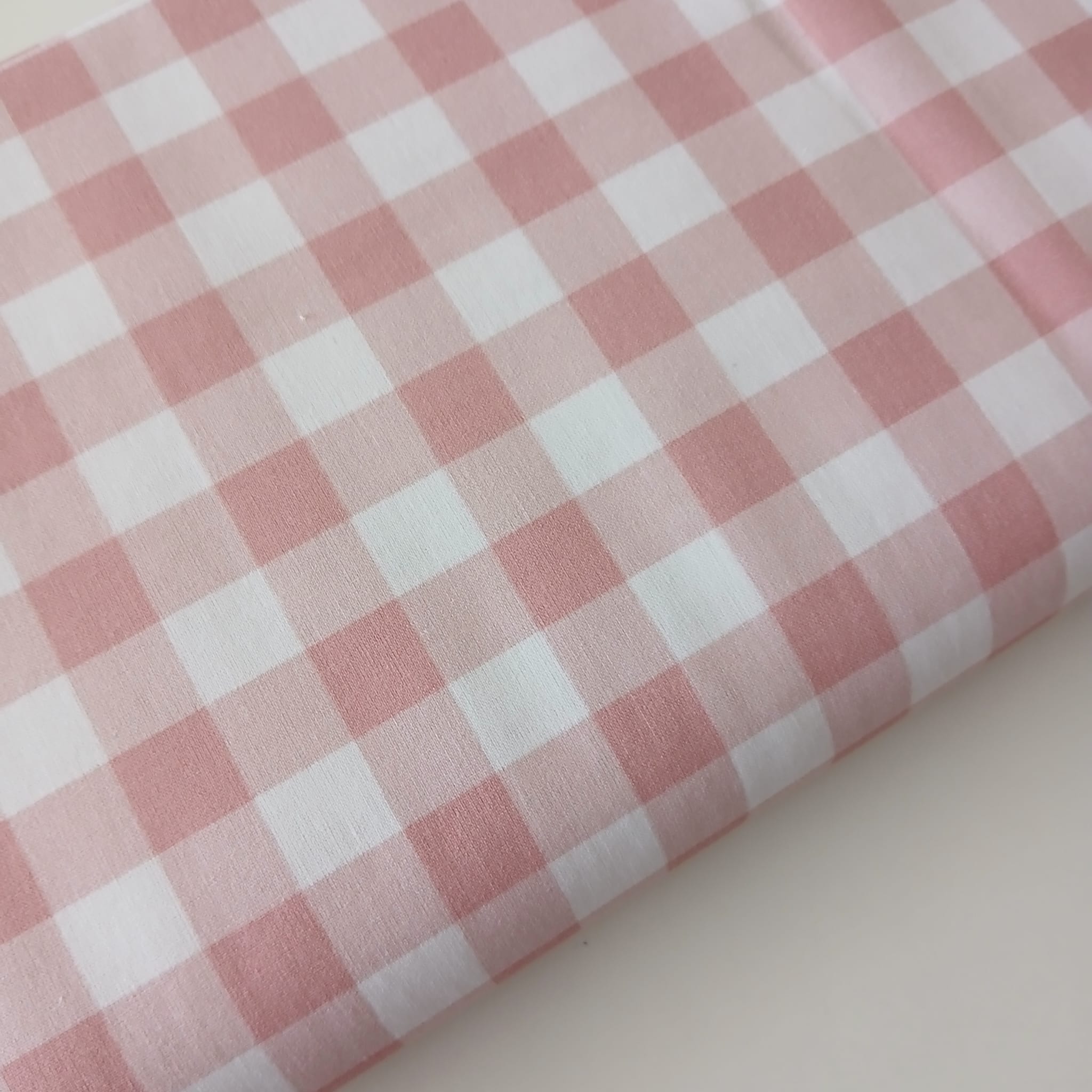 Tejido algodón Vichy 1,5 cms ROSA PASTEL 100% Algodón orgánico