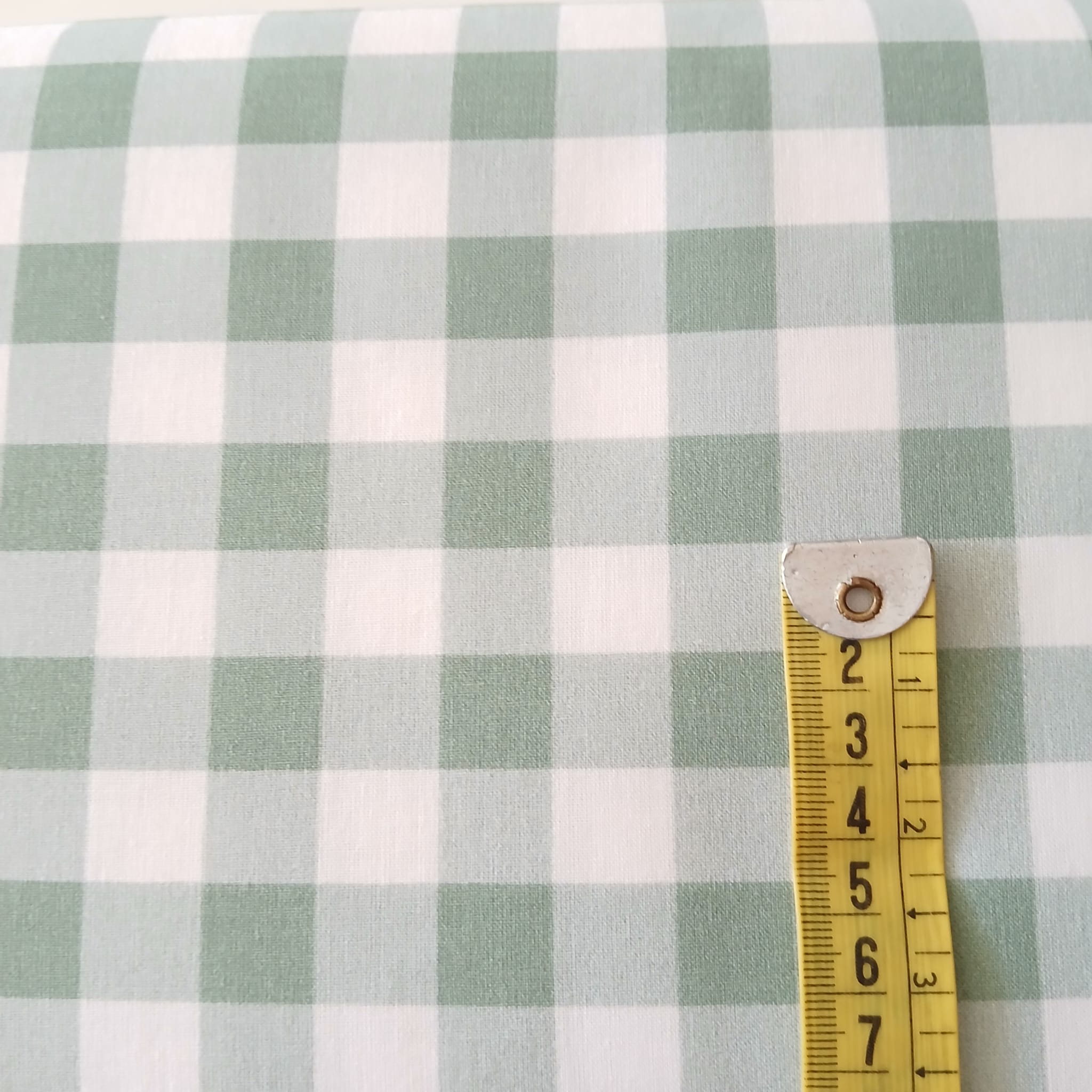 Tejido algodón Vichy 1,5 cms VERDE PASTEL 100% Algodón orgánico